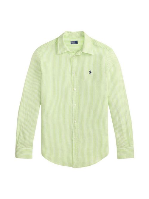 camicia donna in lino over a righe lime e bianco Ralph Lauren | 211A96158001
